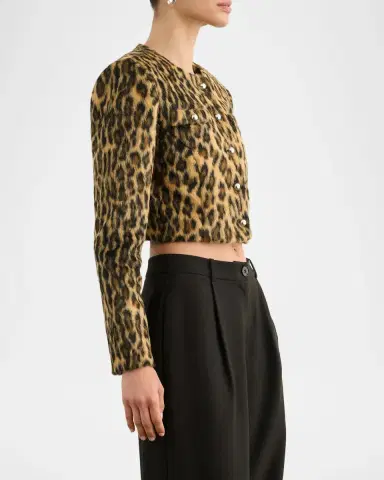 Toccin Aivana Leopard Faux Fur Cropped Jacket | Thumbnail 4