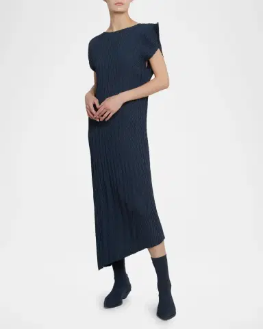 Issey Miyake Unfurling Pleats Cap-Sleeve Asymmetric Midi Dress | Thumbnail 2
