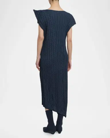 Issey Miyake Unfurling Pleats Cap-Sleeve Asymmetric Midi Dress | Thumbnail 3