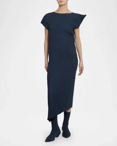 Issey Miyake Unfurling Pleats Cap-Sleeve Asymmetric Midi Dress | Thumbnail 4