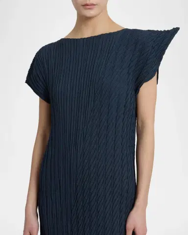 Issey Miyake Unfurling Pleats Cap-Sleeve Asymmetric Midi Dress | Thumbnail 5