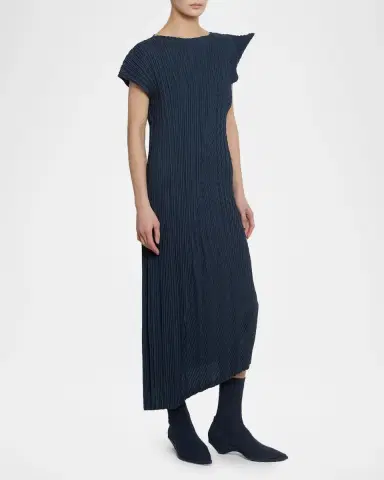 Issey Miyake Unfurling Pleats Cap-Sleeve Asymmetric Midi Dress | Thumbnail 6