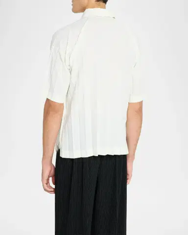 Homme Plissé Issey Miyake Men's Edge Pleated Short-Sleeve Shirt | Thumbnail 3