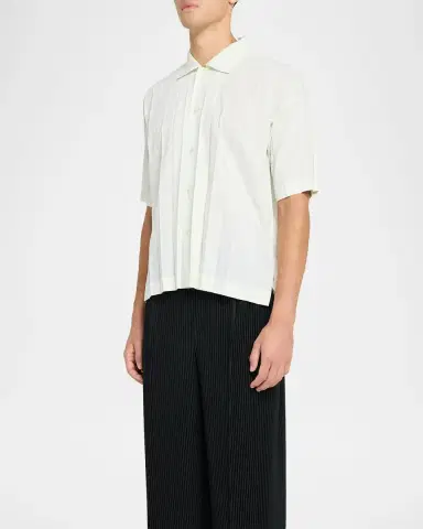 Homme Plissé Issey Miyake Men's Edge Pleated Short-Sleeve Shirt | Thumbnail 4