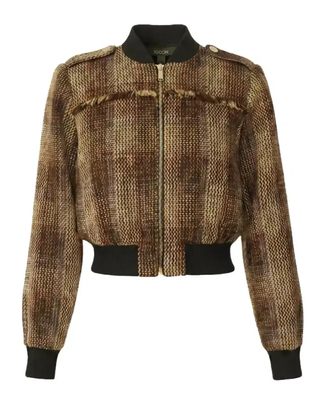 Toccin Pierce Plaid Tweed Bomber Jacket
