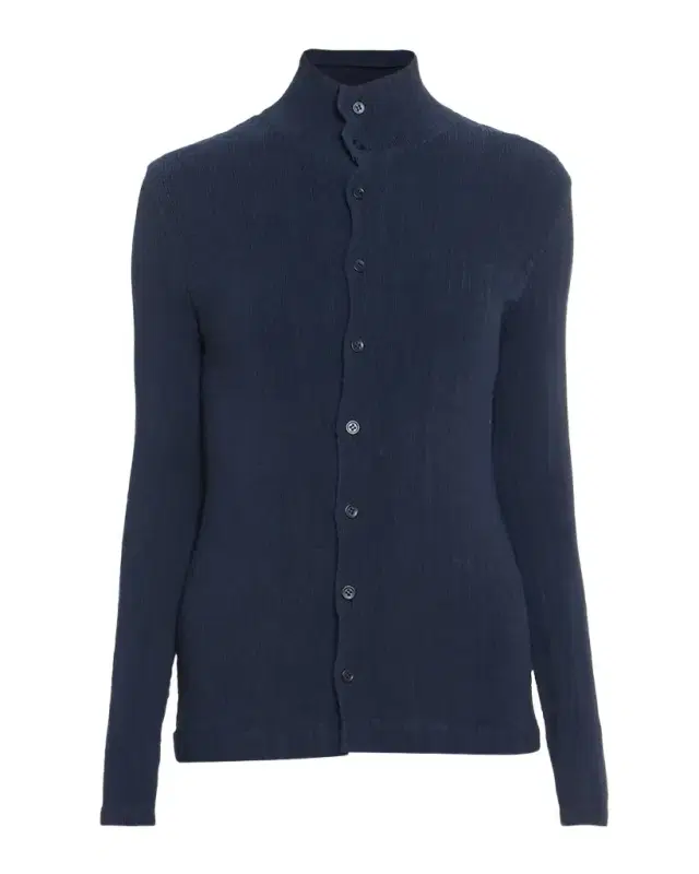 Rill Plisse Jersey Turtleneck Cardigan