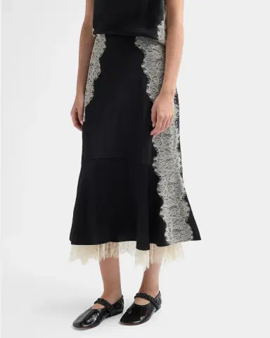 Cinq à Sept Esme Lace Satin Liore Midi Skirt | Thumbnail 4