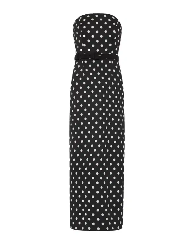 Milly Kait Strapless Polka Dot Midi Dress