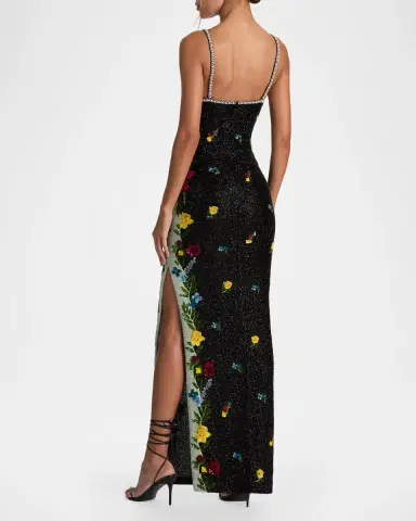 Alice + Olivia Julia Beaded Floral Sequin Column Gown | Thumbnail 3