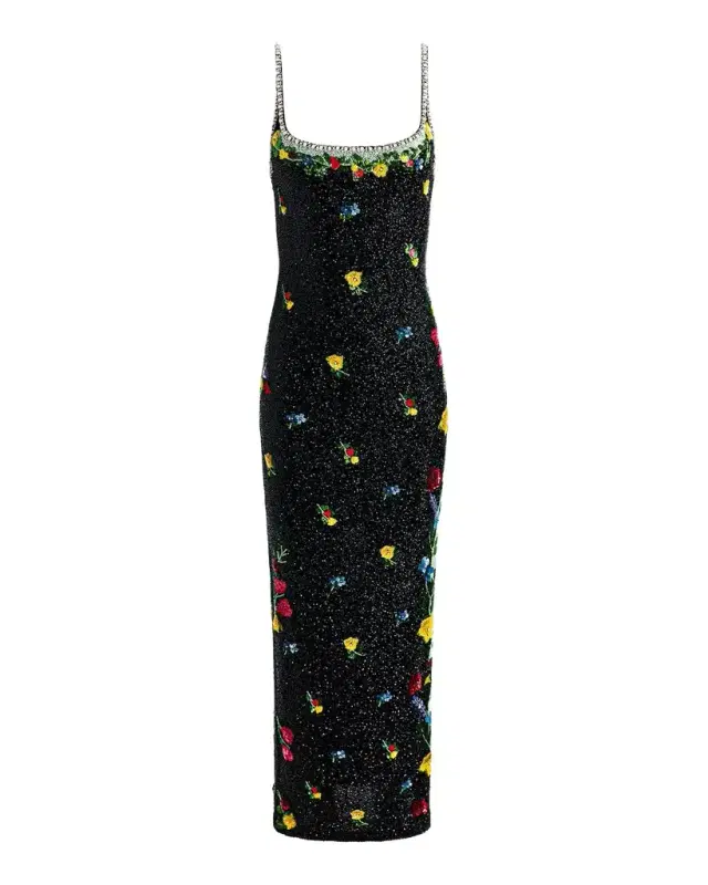 Alice + Olivia Julia Beaded Floral Sequin Column Gown