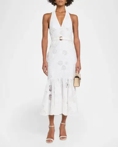 Self-Portrait Rose-Embroidered Lace Linen Halter Dress | Thumbnail 2 Self-Portrait Rose-Embroidered Lace Linen Halter Dress | Thumbnail 2