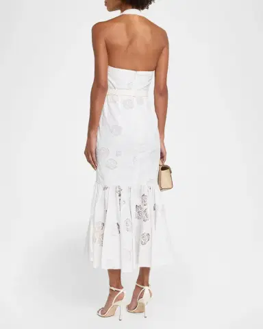 Self-Portrait Rose-Embroidered Lace Linen Halter Dress | Thumbnail 3 Self-Portrait Rose-Embroidered Lace Linen Halter Dress | Thumbnail 3