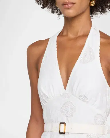 Self-Portrait Rose-Embroidered Lace Linen Halter Dress | Thumbnail 5 Self-Portrait Rose-Embroidered Lace Linen Halter Dress | Thumbnail 5
