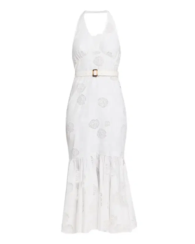 Self-Portrait Rose-Embroidered Lace Linen Halter Dress