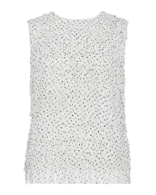 Milly Royce Sleeveless Fringe Polka Dot Blouse