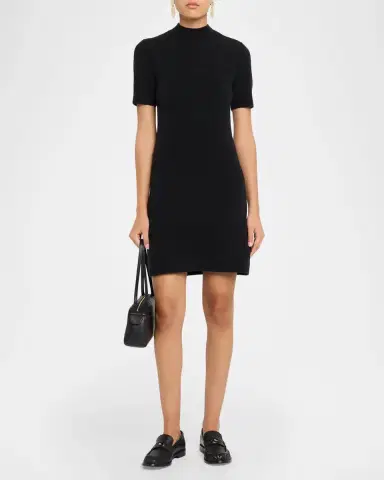 Burberry Cassidy Short-Sleeve Cashmere Button-Shoulder Mini Dress | Thumbnail 2