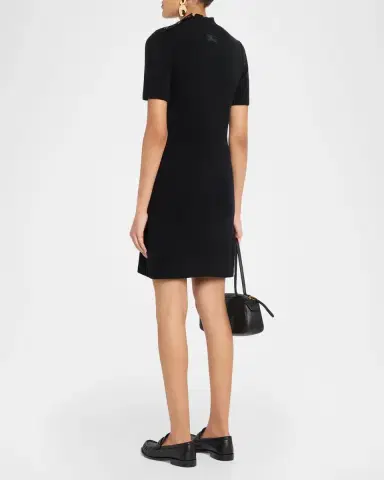 Burberry Cassidy Short-Sleeve Cashmere Button-Shoulder Mini Dress | Thumbnail 3