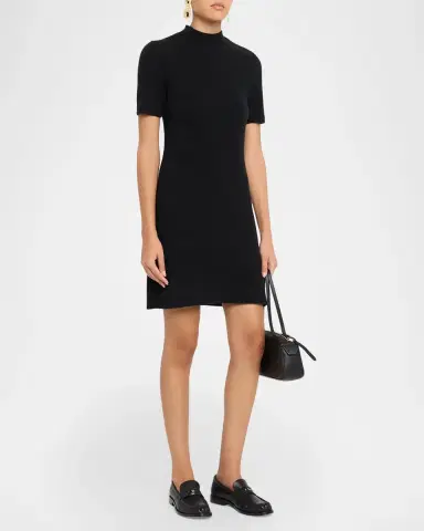 Burberry Cassidy Short-Sleeve Cashmere Button-Shoulder Mini Dress | Thumbnail 4