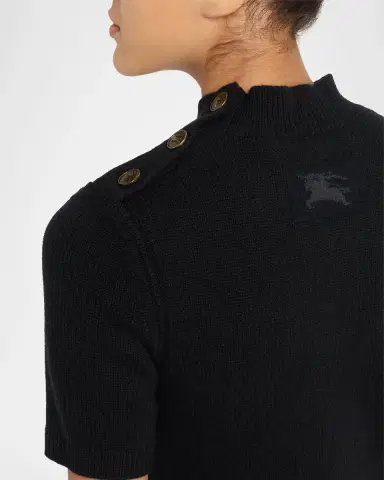 Burberry Cassidy Short-Sleeve Cashmere Button-Shoulder Mini Dress | Thumbnail 5