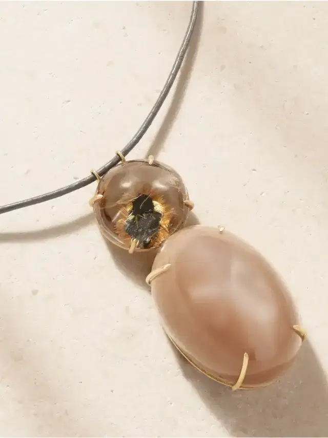 Marisa Klass 18-karat Gold, Quartz, Moonstone And Leather Necklace