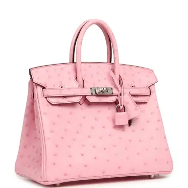 HERMÈS Hermes Birkin 25 Bubblegum Ostrich Boreal Palladium Hardware | Thumbnail 2