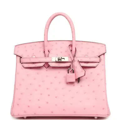 HERMÈS Hermes Birkin 25 Bubblegum Ostrich Boreal Palladium Hardware | Thumbnail 1