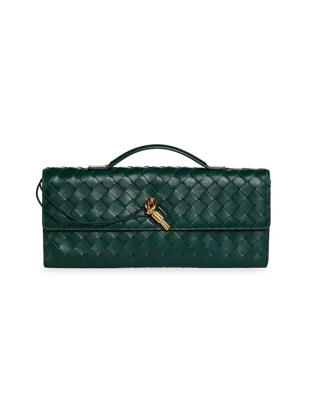 Bottega Veneta Women's Andiamo Intrecciato Leather Top-Handle Clutch - Emerald