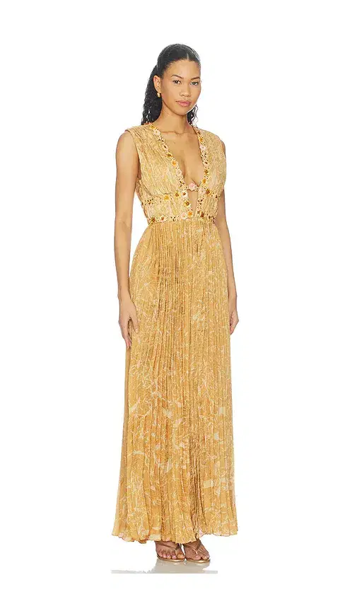 LA FUORI Honeydew Printed Draped Gown