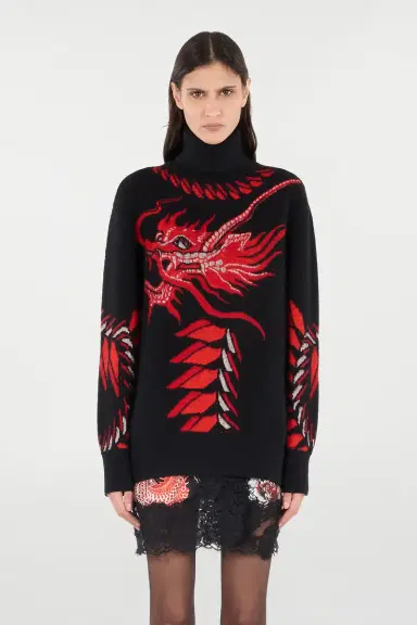 Roberto Cavalli Long Sweater With Pattern And Dragon | Thumbnail 2