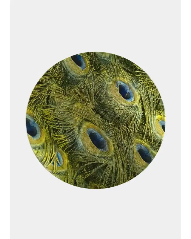 Nomi K Green Round Lacquer Peacock Feather Placemat