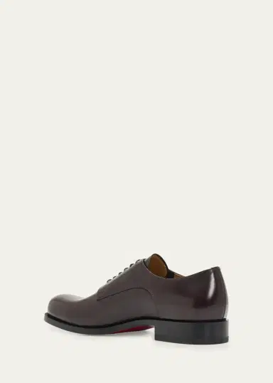 Christian Louboutin Men's Moustachou Red-Sole Leather Derby Shoes | Thumbnail 4