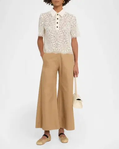 Tanya Taylor Gwen Lace Polo Top | Thumbnail 2