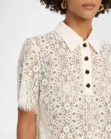 Tanya Taylor Gwen Lace Polo Top | Thumbnail 5