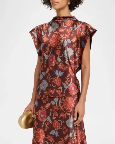Tanya Taylor Adrien Floral Satin Top | Thumbnail 4