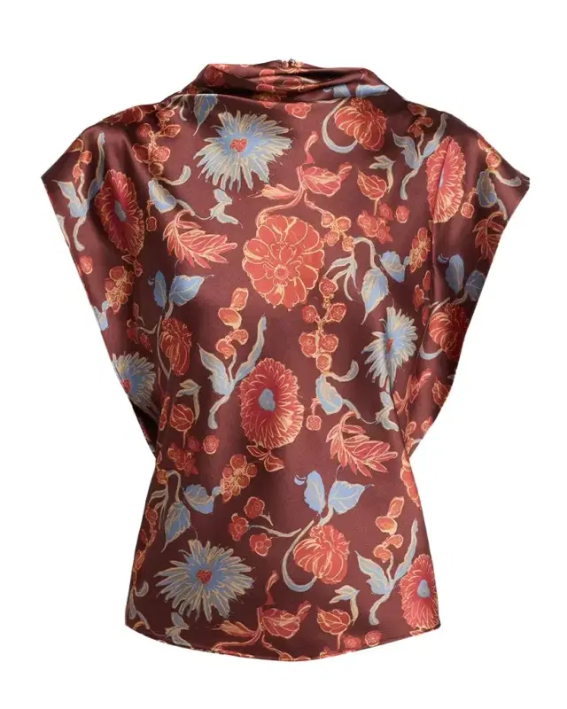 Tanya Taylor Adrien Floral Satin Top