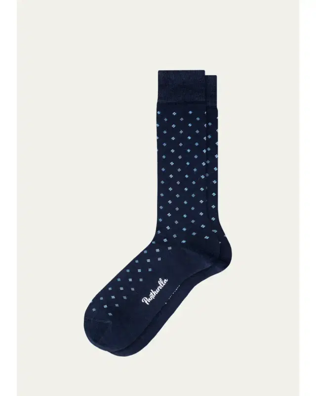 Pantherella Men's Wallace Neat Mini-Box Cotton Calf-Length Dress Socks