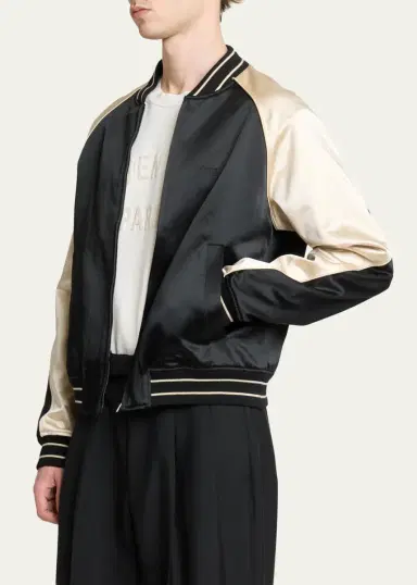 Givenchy Men's Satin Rhinestone-Logo Bomber Jacket | Thumbnail 4