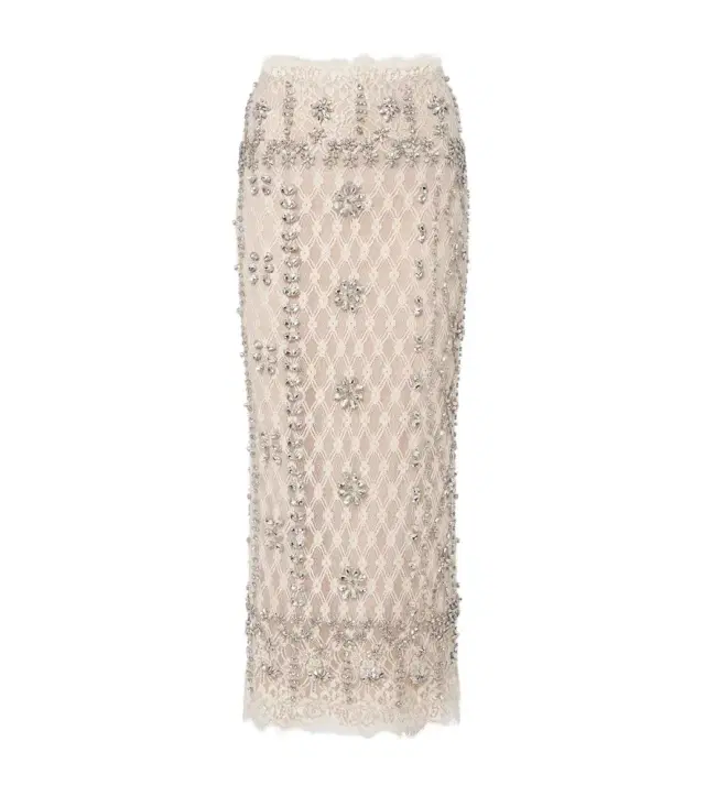 Costarellos Dena embellished lace pencil skirt