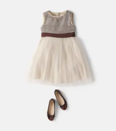 Monnalisa Sequined houndstooth paneled tulle dress | Thumbnail 4 Monnalisa Sequined houndstooth paneled tulle dress | Thumbnail 4