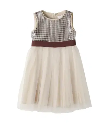 Monnalisa Sequined houndstooth paneled tulle dress | Thumbnail 1 Monnalisa Sequined houndstooth paneled tulle dress | Thumbnail 1
