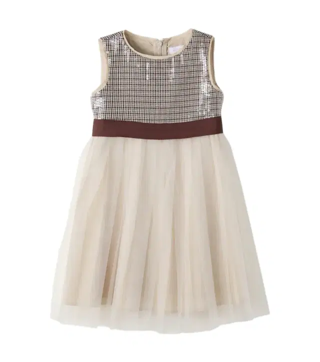 Monnalisa Sequined houndstooth paneled tulle dress