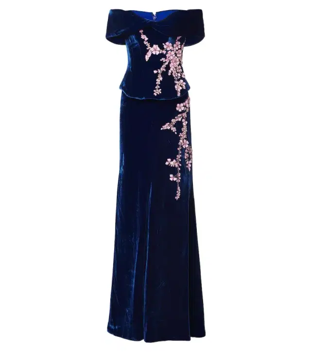 Rielle embellished floral-appliqué velvet gown