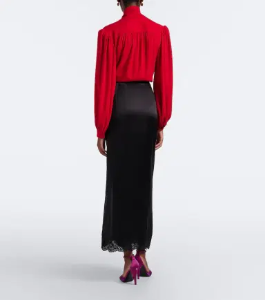 Valentino Lace-trimmed silk crêpe satin midi skirt | Thumbnail 4