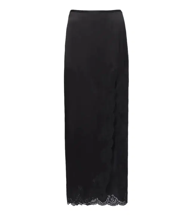 Valentino Lace-trimmed silk crêpe satin midi skirt