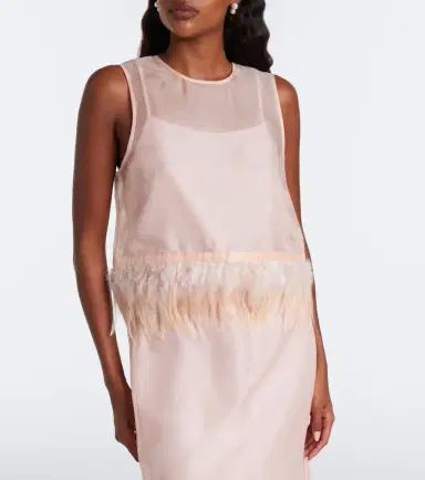 Staud Avi feather-trimmed silk top | Thumbnail 3 Staud Avi feather-trimmed silk top | Thumbnail 3