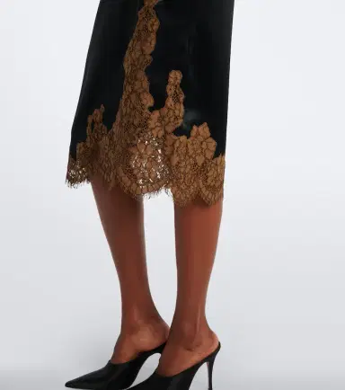 Dorothee Schumacher Shiny Statement lace-trimmed satin midi skirt | Thumbnail 3