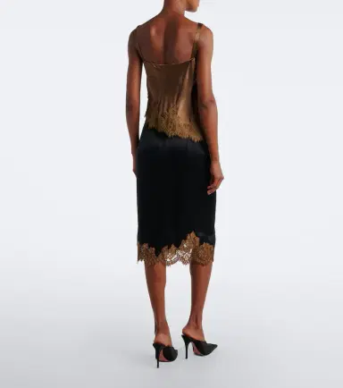 Dorothee Schumacher Shiny Statement lace-trimmed satin midi skirt | Thumbnail 4