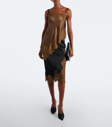 Dorothee Schumacher Shiny Statement lace-trimmed satin midi skirt | Thumbnail 6