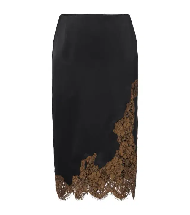 Dorothee Schumacher Shiny Statement lace-trimmed satin midi skirt
