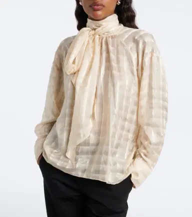 Dorothee Schumacher Airy Check tie-neck cotton and silk blouse | Thumbnail 7